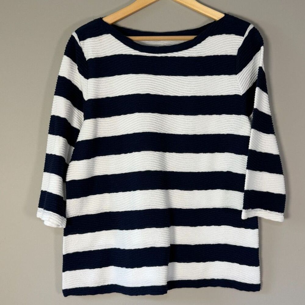 St. John’s Bay Petite XL Navy White Striped Textured Top 3/4 Sleeve Nautical